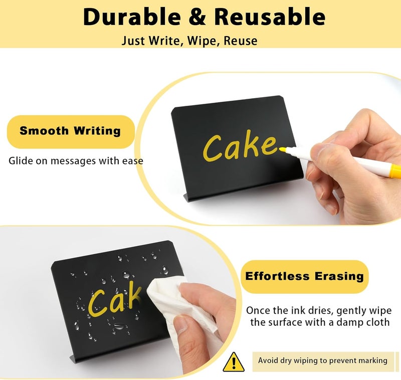 Mkobon 12 Pcs Mini Chalkboard Signs, 4"x3" Reusable PVC Food Labels for Party Buffet, Small Table Place Cards, Durable Chalk Board Signs for Tables, Birthday, Weddings, Bakery, Event Decoration (L Shape) - Image 3